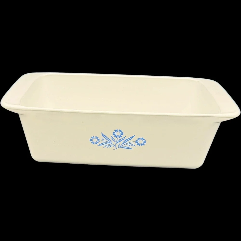 Corning Ware Blue Cornflower Loaf Pan P-315 2 QT Vintage White Rectangular Baker